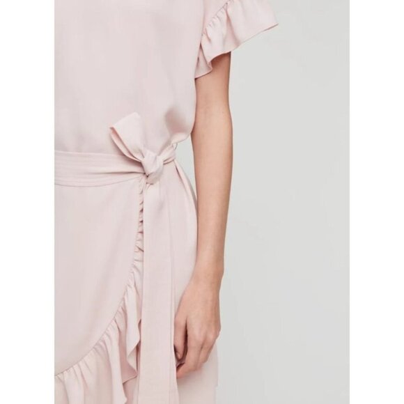 Aritzia Wilfred Periwinkle Ninette Ruffled short sleeve mini wrap dress size S - Picture 4 of 16